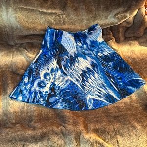 Milano Blue Peacock Feather Skirt in Scuba Fabric Sz Lg